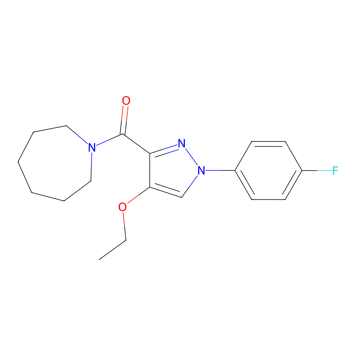 azepan-1-yl(4-ethoxy-1-(4-fluorophenyl)-1H-pyrazol-3-yl)methanone molecular structure, CAS 1019096-53-7