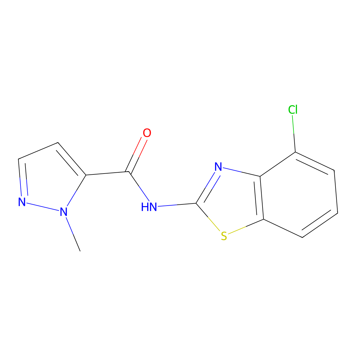 N-(4-chloro-1,3-benzothiazol-2-yl)-1-methyl-1H-pyrazole-5-carboxamide molecular structure, CAS 1019096-58-2