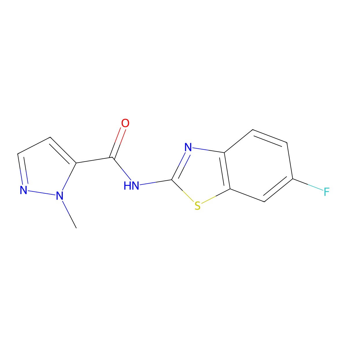 N-(6-fluoro-1,3-benzothiazol-2-yl)-1-methyl-1H-pyrazole-5-carboxamide molecular structure, CAS 1019096-60-6