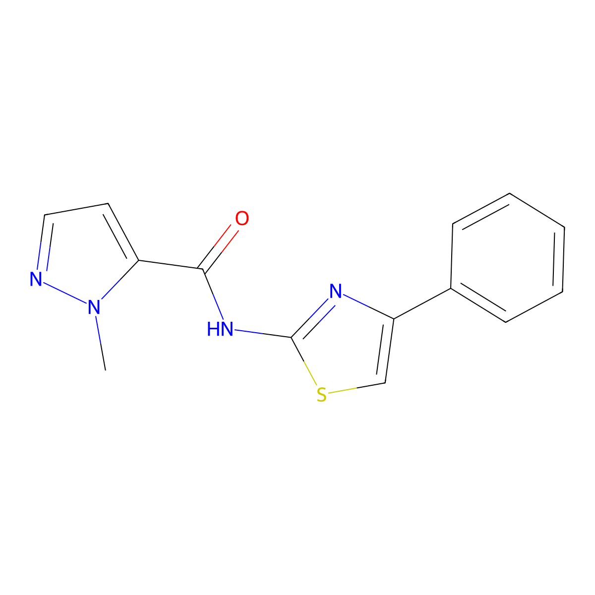 1-methyl-N-(4-phenylthiazol-2-yl)-1H-pyrazole-5-carboxamide molecular structure, CAS 1019096-64-0
