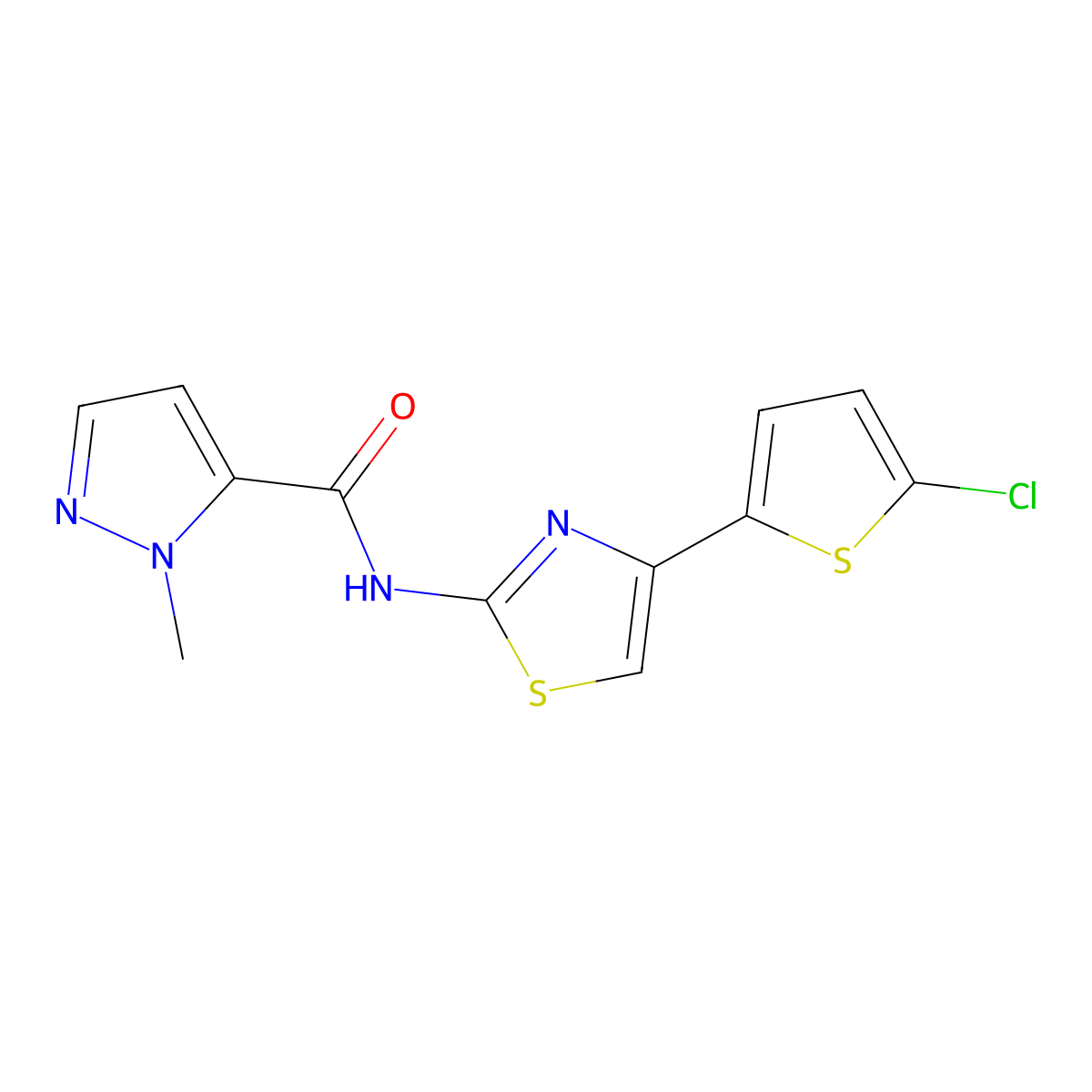 N-[4-(5-chlorothiophen-2-yl)-1,3-thiazol-2-yl]-1-methyl-1H-pyrazole-5-carboxamide molecular structure, CAS 1019096-69-5