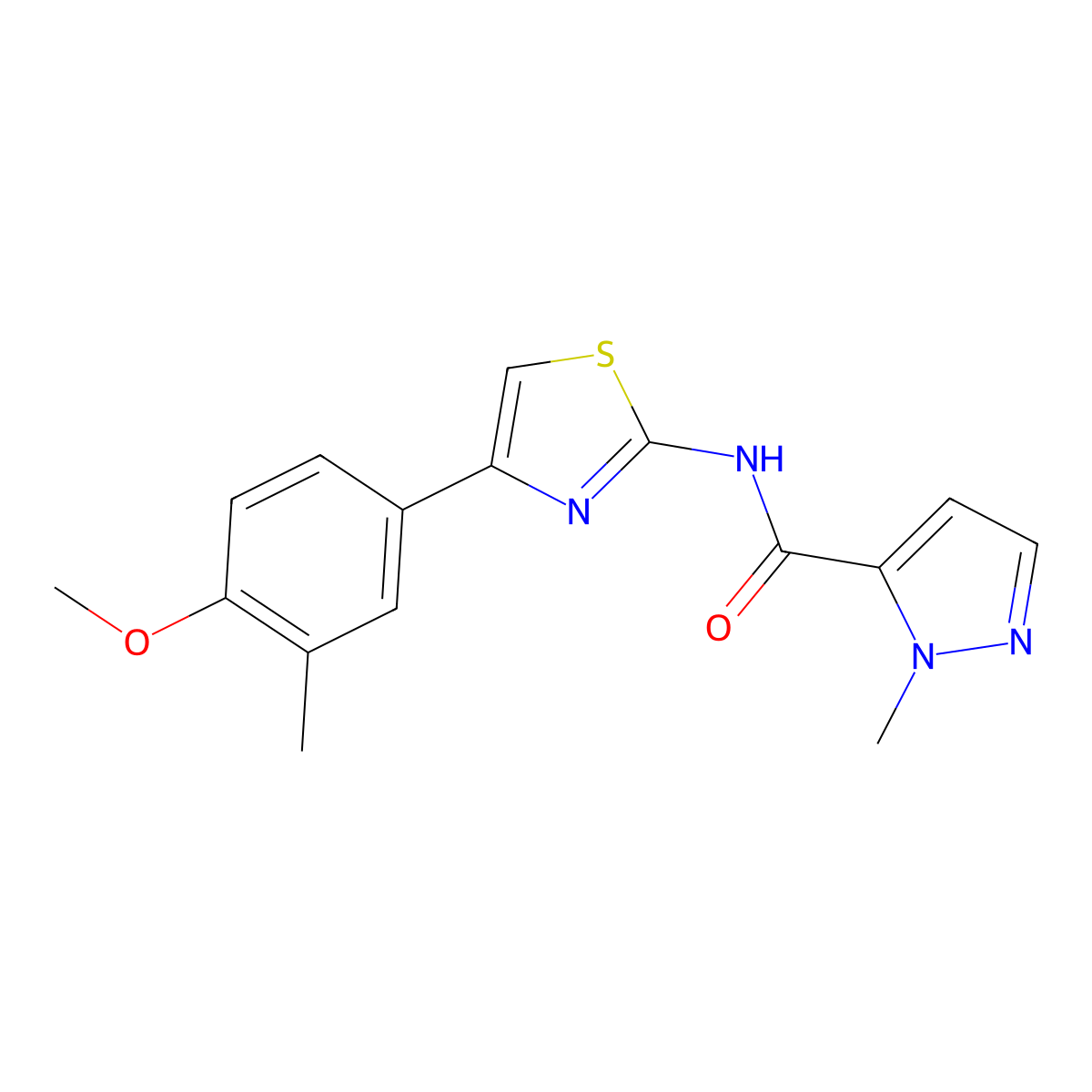 N-[4-(4-methoxy-3-methylphenyl)-1,3-thiazol-2-yl]-1-methyl-1H-pyrazole-5-carboxamide molecular structure, CAS 1019096-75-3