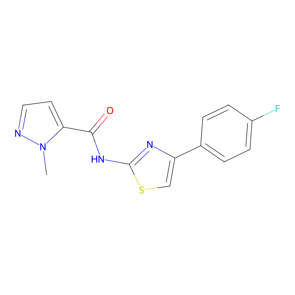 N-[4-(4-fluorophenyl)-1,3-thiazol-2-yl]-1-methyl-1H-pyrazole-5-carboxamide molecular structure, CAS 1019096-76-4