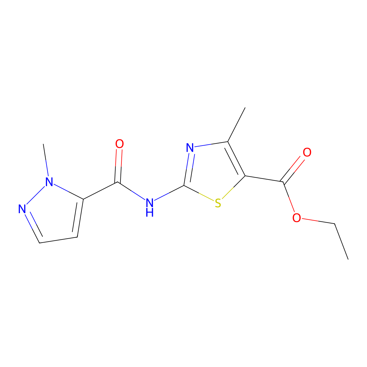 ethyl 4-methyl-2-(1-methyl-1H-pyrazole-5-amido)-1,3-thiazole-5-carboxylate molecular structure, CAS 1019096-78-6