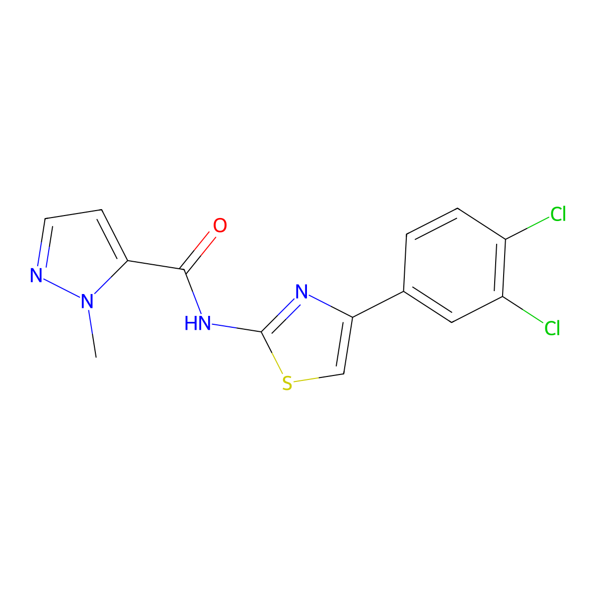 N-[4-(3,4-dichlorophenyl)-1,3-thiazol-2-yl]-1-methyl-1H-pyrazole-5-carboxamide molecular structure, CAS 1019096-79-7