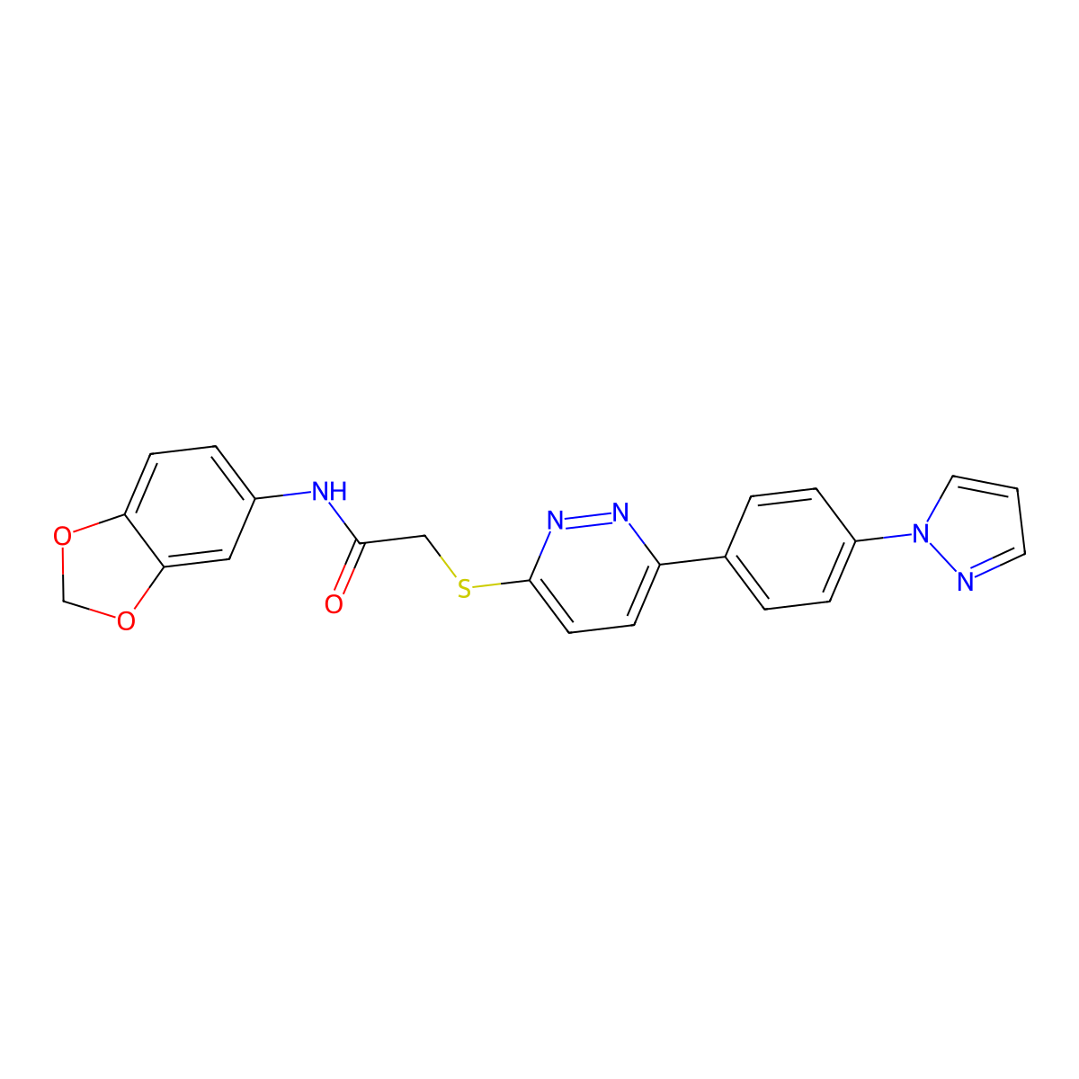 2-((6-(4-(1H-pyrazol-1-yl)phenyl)pyridazin-3-yl)thio)-N-(benzo[d][1,3]dioxol-5-yl)acetamide molecular structure, CAS 1019096-80-0