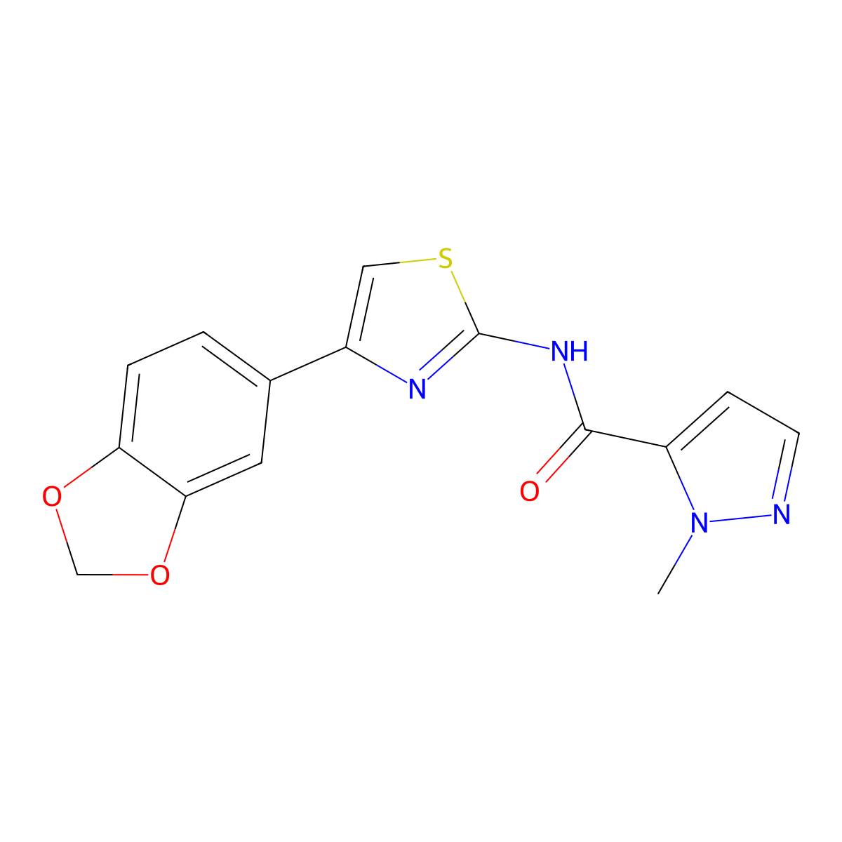 N-(4-(benzo[d][1,3]dioxol-5-yl)thiazol-2-yl)-1-methyl-1H-pyrazole-5-carboxamide molecular structure, CAS 1019096-81-1