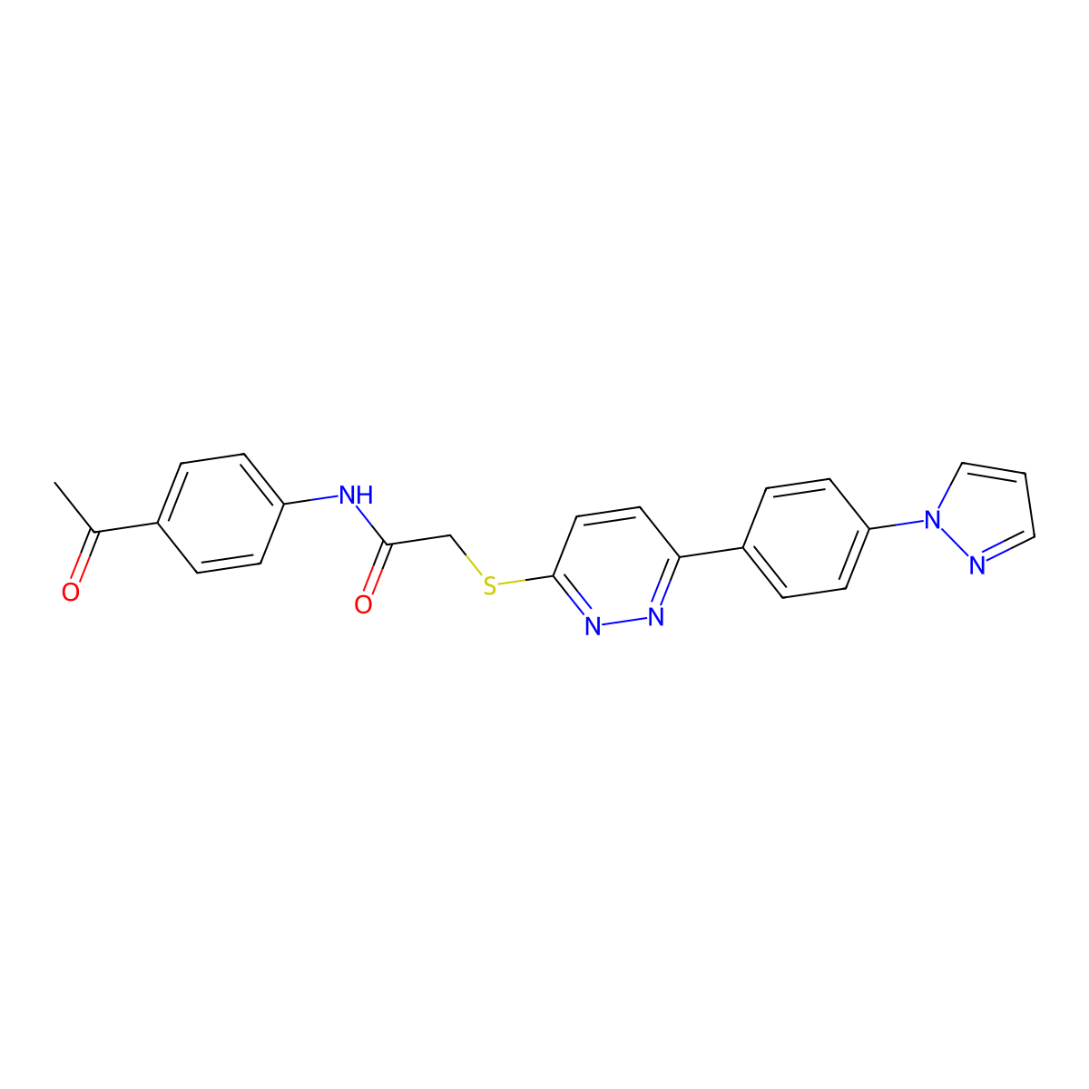 2-((6-(4-(1H-pyrazol-1-yl)phenyl)pyridazin-3-yl)thio)-N-(4-acetylphenyl)acetamide molecular structure, CAS 1019096-82-2