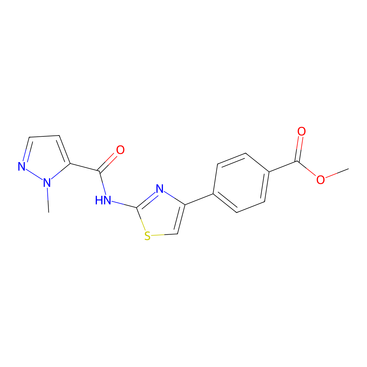 methyl 4-[2-(1-methyl-1H-pyrazole-5-amido)-1,3-thiazol-4-yl]benzoate molecular structure, CAS 1019096-84-4