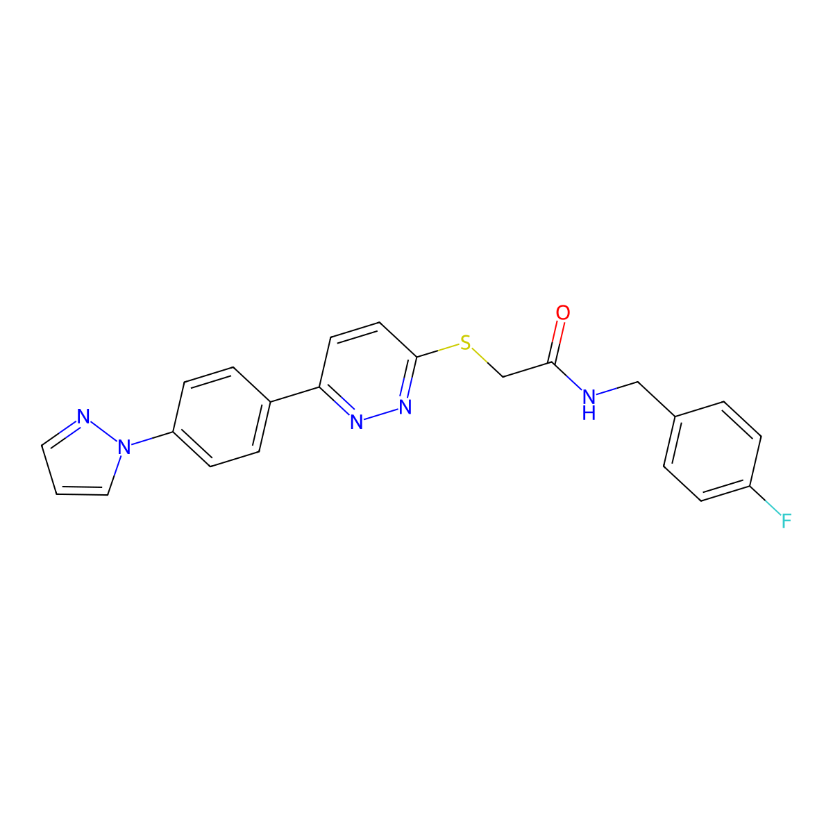 2-((6-(4-(1H-pyrazol-1-yl)phenyl)pyridazin-3-yl)thio)-N-(4-fluorobenzyl)acetamide molecular structure, CAS 1019096-85-5