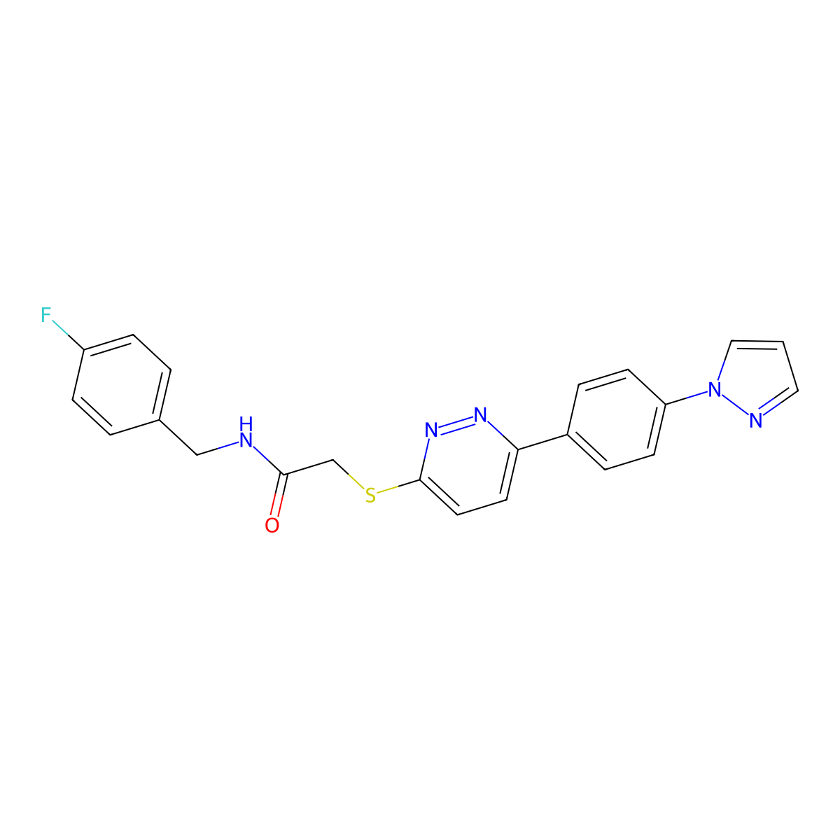 2-((6-(4-(1H-pyrazol-1-yl)phenyl)pyridazin-3-yl)thio)-N-(4-fluorobenzyl)acetamide molecular structure, CAS 1019096-85-5