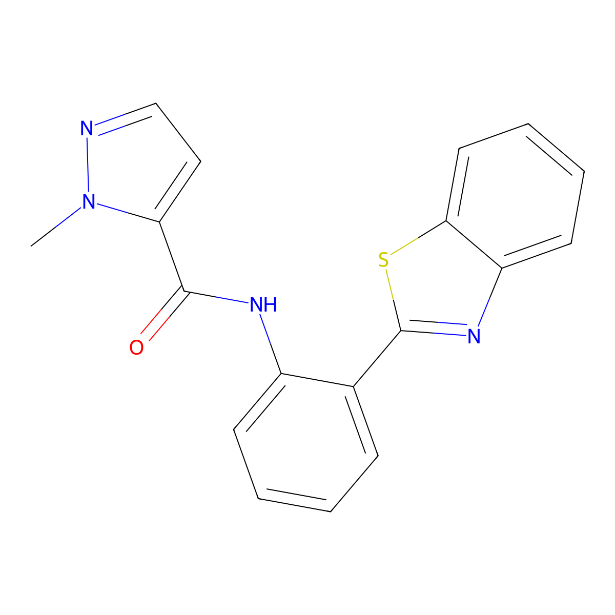 N-(2-(benzo[d]thiazol-2-yl)phenyl)-1-methyl-1H-pyrazole-5-carboxamide molecular structure, CAS 1019096-86-6