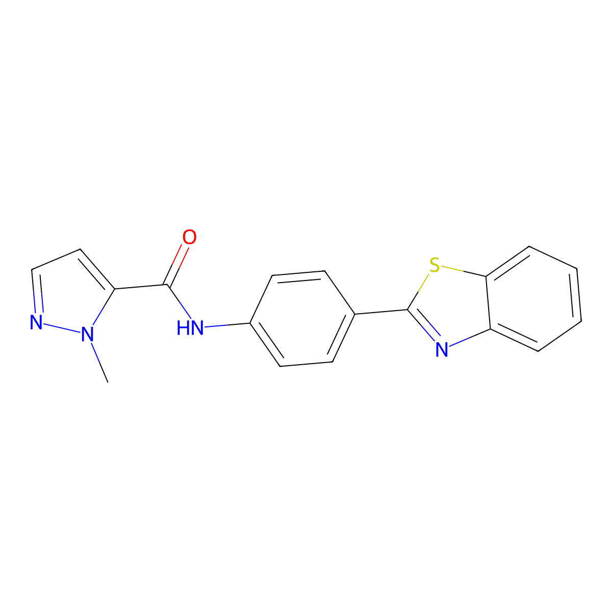 N-(4-(benzo[d]thiazol-2-yl)phenyl)-1-methyl-1H-pyrazole-5-carboxamide molecular structure, CAS 1019096-88-8