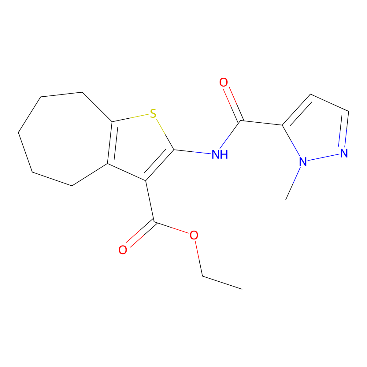ethyl 2-(1-methyl-1H-pyrazole-5-amido)-4H,5H,6H,7H,8H-cyclohepta[b]thiophene-3-carboxylate molecular structure, CAS 1019096-89-9