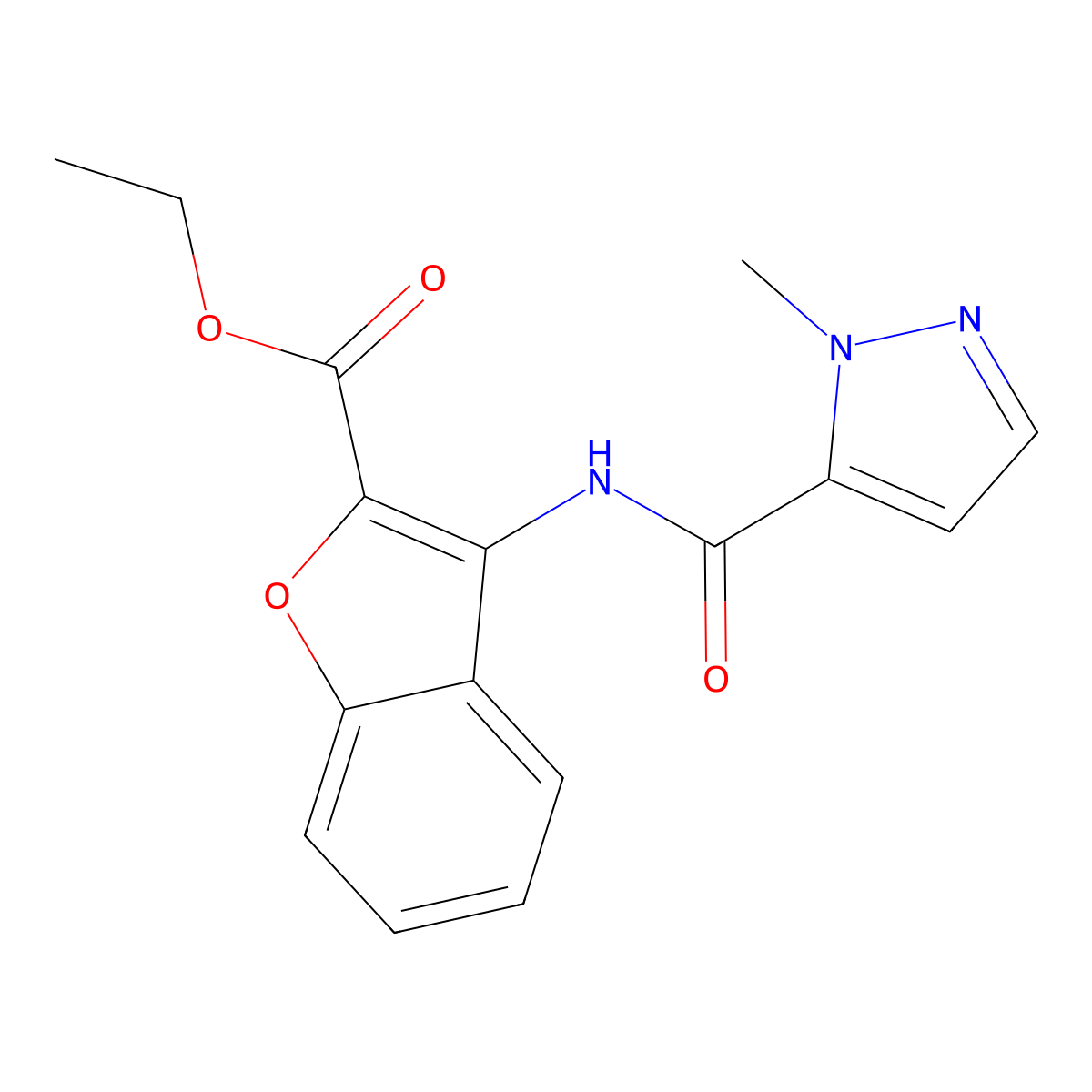 ethyl 3-(1-methyl-1H-pyrazole-5-amido)-1-benzofuran-2-carboxylate molecular structure, CAS 1019096-90-2