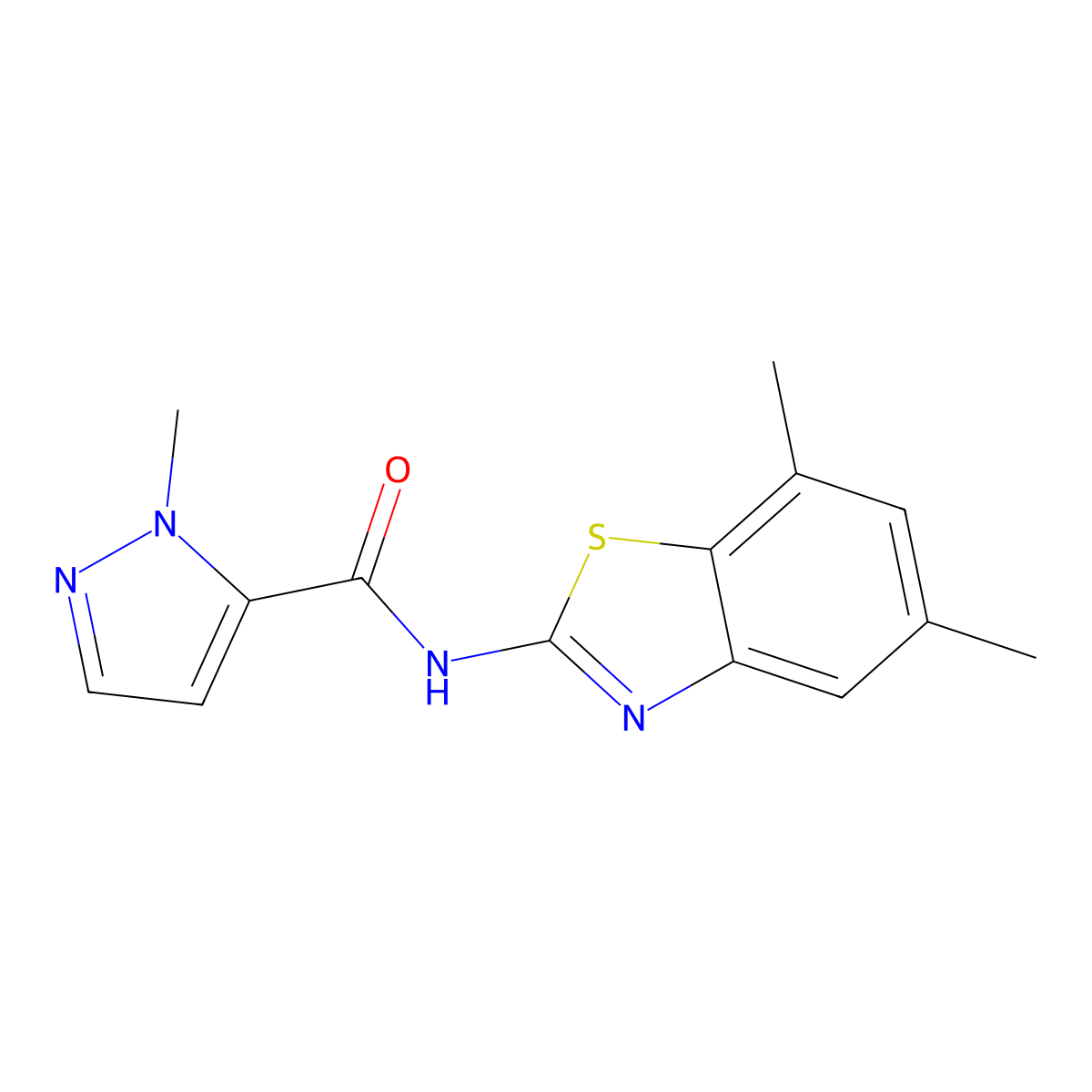 N-(5,7-dimethyl-1,3-benzothiazol-2-yl)-1-methyl-1H-pyrazole-5-carboxamide molecular structure, CAS 1019096-92-4