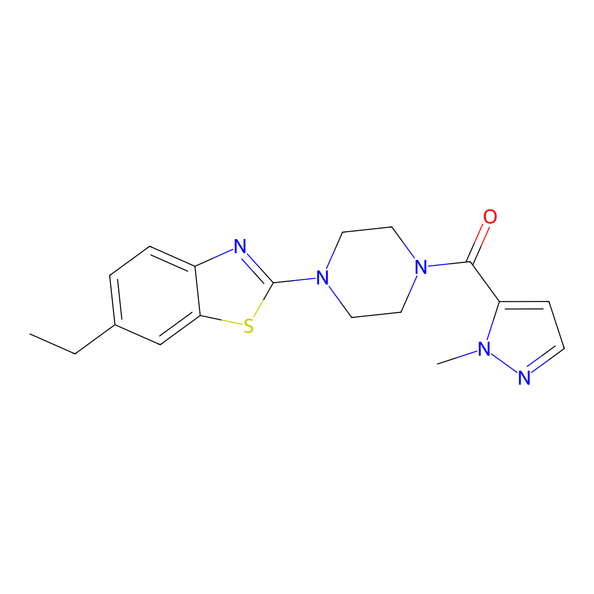 6-ethyl-2-[4-(1-methyl-1H-pyrazole-5-carbonyl)piperazin-1-yl]-1,3-benzothiazole molecular structure, CAS 1019096-94-6