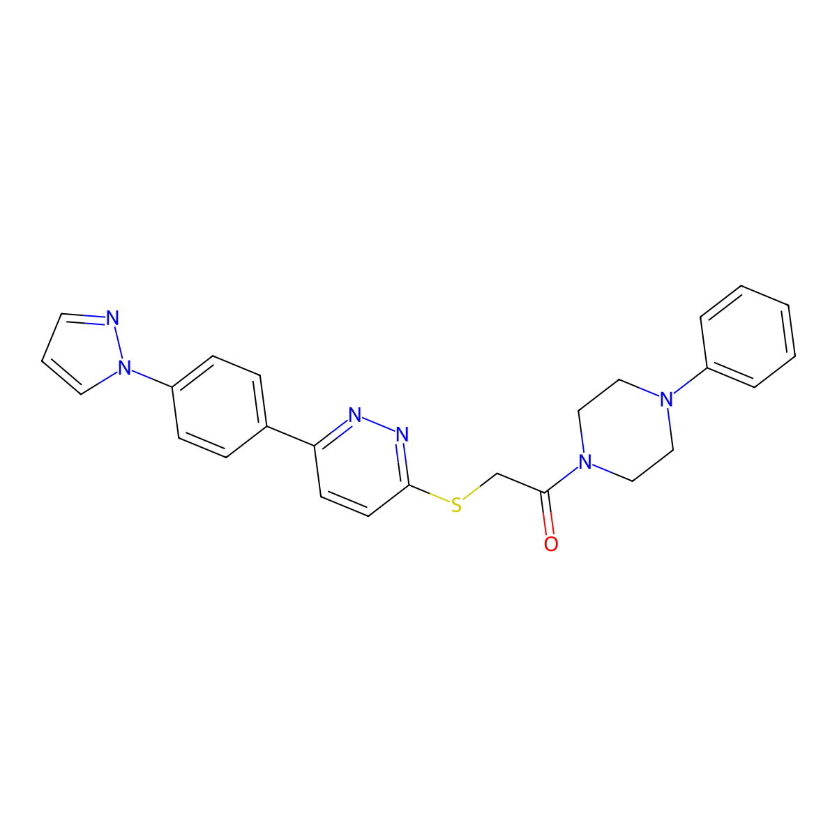 2-((6-(4-(1H-pyrazol-1-yl)phenyl)pyridazin-3-yl)thio)-1-(4-phenylpiperazin-1-yl)ethanone molecular structure, CAS 1019096-95-7