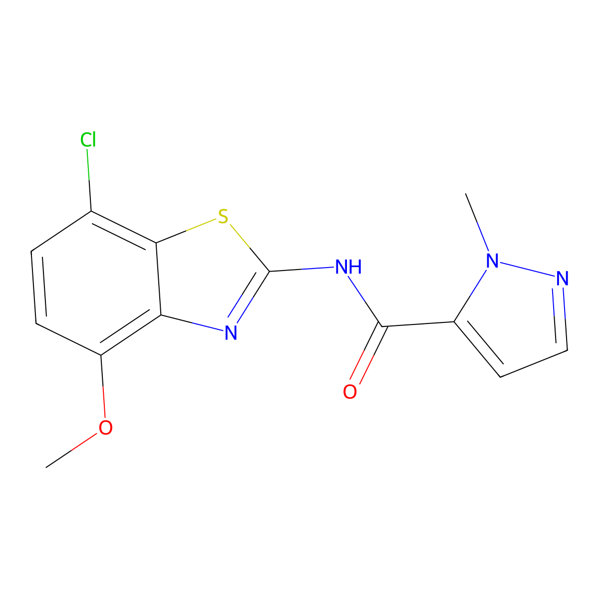N-(7-chloro-4-methoxy-1,3-benzothiazol-2-yl)-1-methyl-1H-pyrazole-5-carboxamide molecular structure, CAS 1019097-00-7