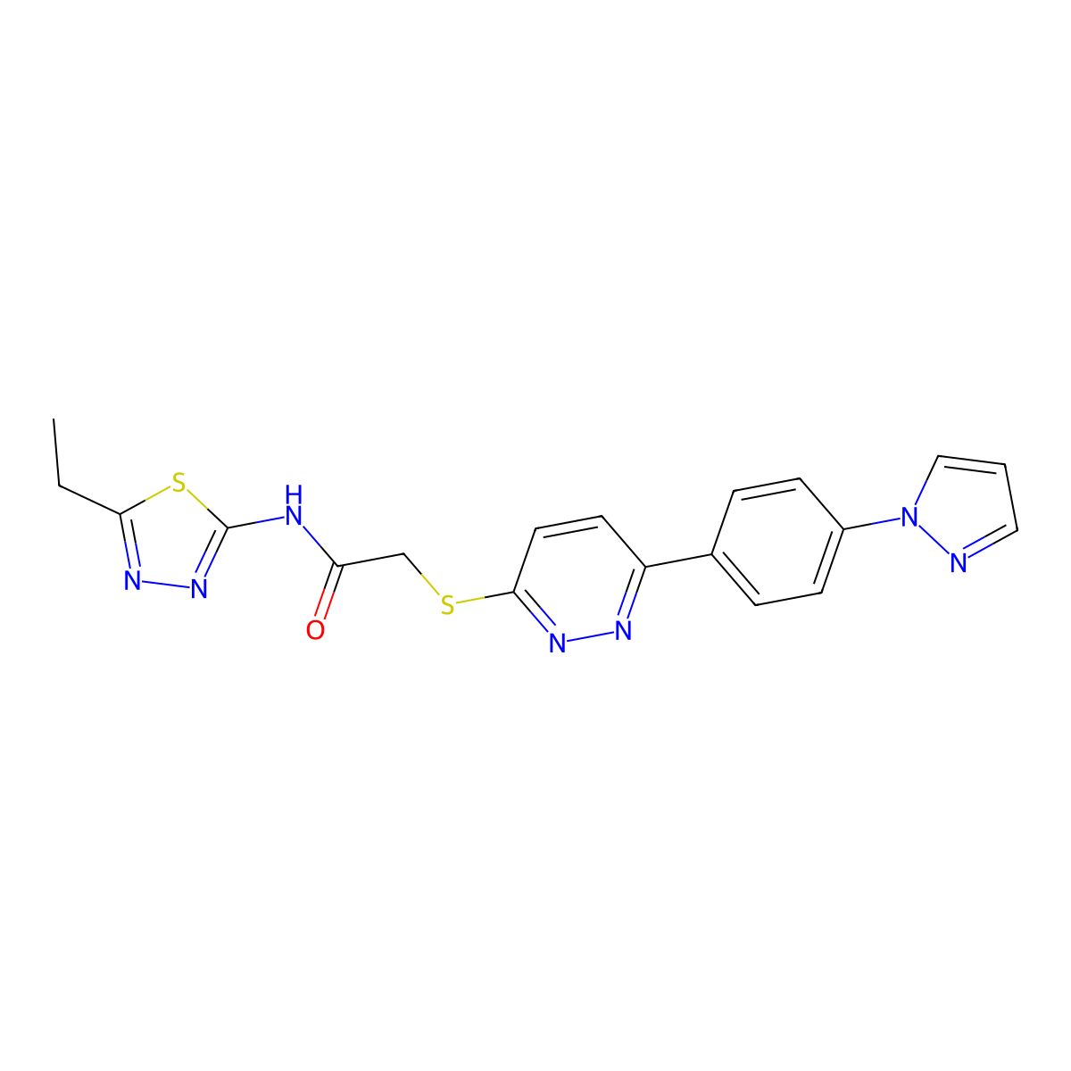 2-((6-(4-(1H-pyrazol-1-yl)phenyl)pyridazin-3-yl)thio)-N-(5-ethyl-1,3,4-thiadiazol-2-yl)acetamide molecular structure, CAS 1019097-04-1
