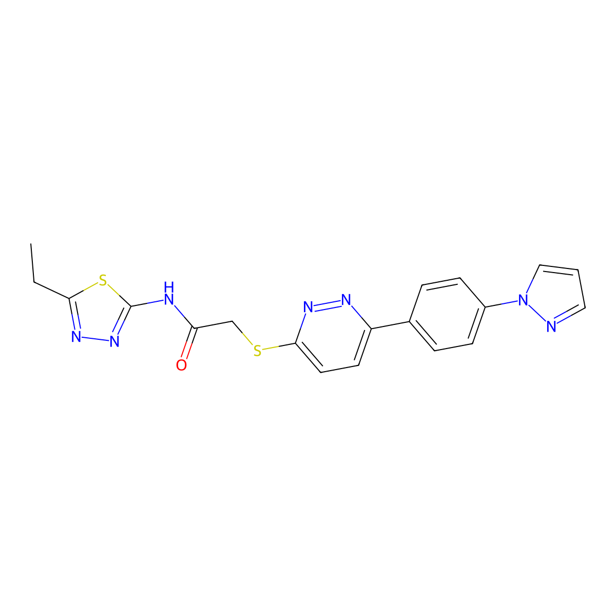 2-((6-(4-(1H-pyrazol-1-yl)phenyl)pyridazin-3-yl)thio)-N-(5-ethyl-1,3,4-thiadiazol-2-yl)acetamide molecular structure, CAS 1019097-04-1