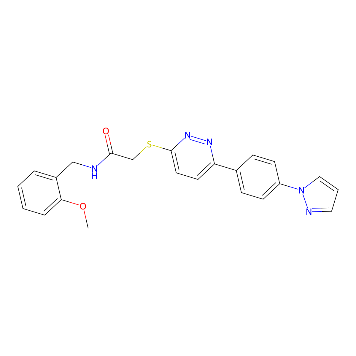 2-((6-(4-(1H-pyrazol-1-yl)phenyl)pyridazin-3-yl)thio)-N-(2-methoxybenzyl)acetamide molecular structure, CAS 1019097-13-2