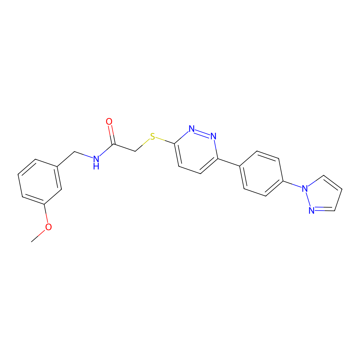 2-((6-(4-(1H-pyrazol-1-yl)phenyl)pyridazin-3-yl)thio)-N-(3-methoxybenzyl)acetamide molecular structure, CAS 1019097-16-5