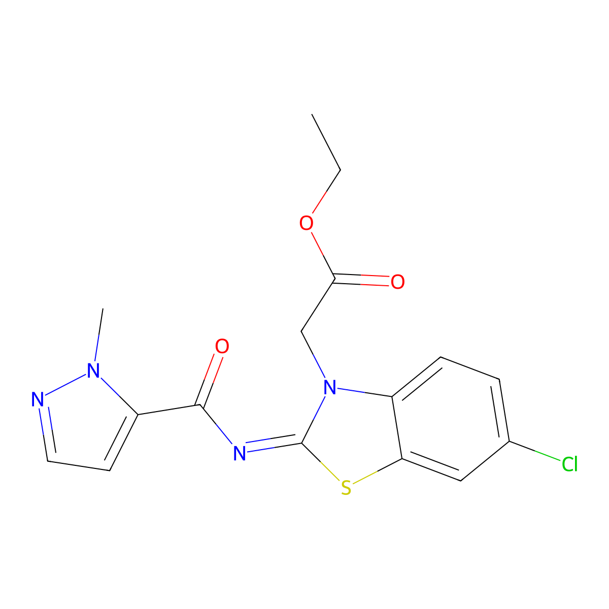 (E)-ethyl 2-(6-chloro-2-((1-methyl-1H-pyrazole-5-carbonyl)imino)benzo[d]thiazol-3(2H)-yl)acetate molecular structure, CAS 1019097-22-3