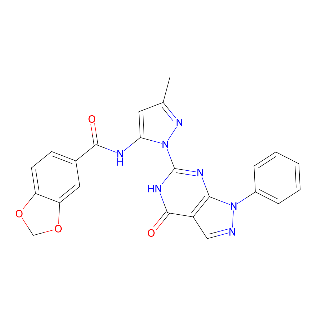 N-(3-methyl-1-(4-oxo-1-phenyl-4,5-dihydro-1H-pyrazolo[3,4-d]pyrimidin-6-yl)-1H-pyrazol-5-yl)benzo[d][1,3]dioxole-5-carboxamide molecular structure, CAS 1019097-36-9