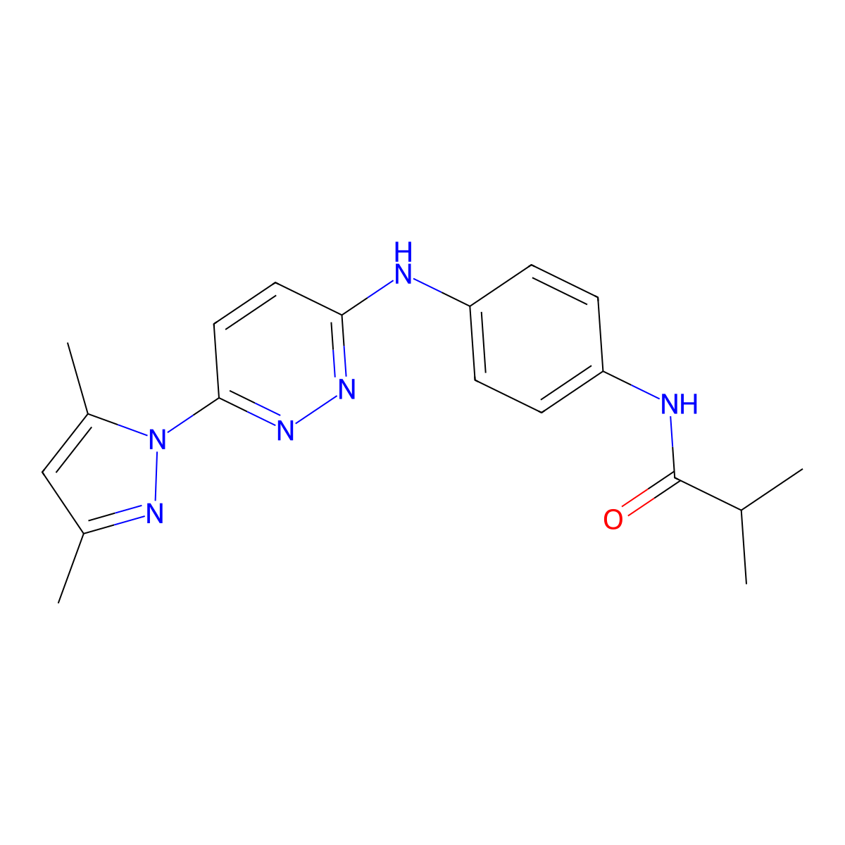 N-(4-{[6-(3,5-dimethyl-1H-pyrazol-1-yl)pyridazin-3-yl]amino}phenyl)-2-methylpropanamide molecular structure, CAS 1019097-41-6