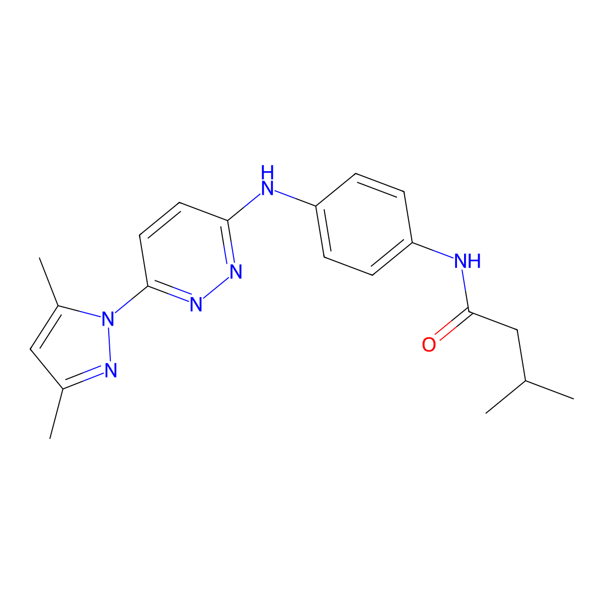 N-(4-{[6-(3,5-dimethyl-1H-pyrazol-1-yl)pyridazin-3-yl]amino}phenyl)-3-methylbutanamide molecular structure, CAS 1019097-43-8