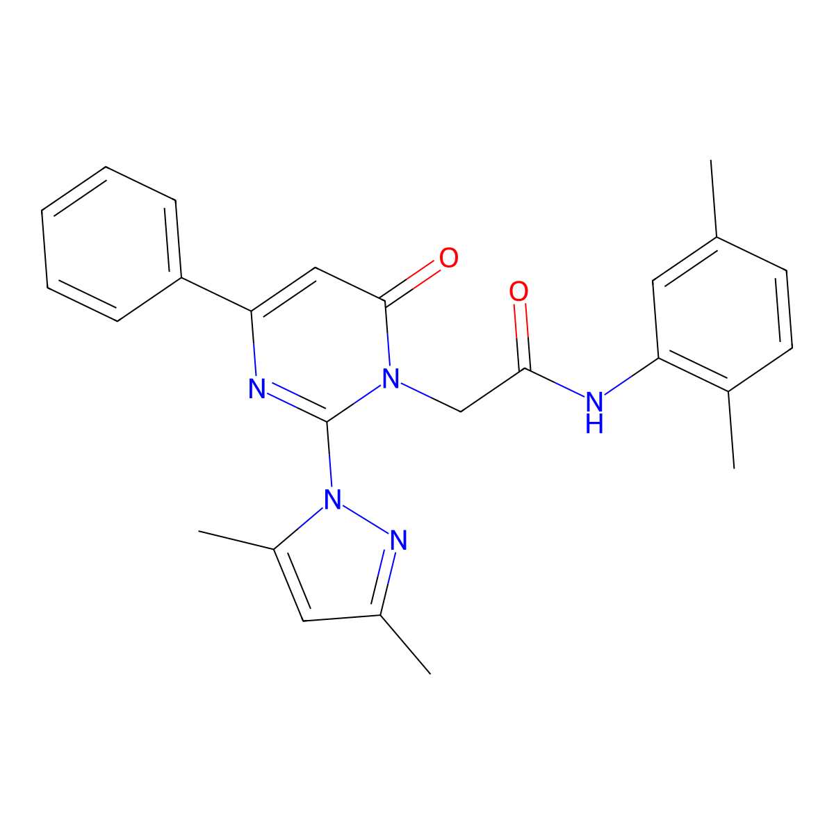 2-(2-(3,5-dimethyl-1H-pyrazol-1-yl)-6-oxo-4-phenylpyrimidin-1(6H)-yl)-N-(2,5-dimethylphenyl)acetamide molecular structure, CAS 1019097-51-8