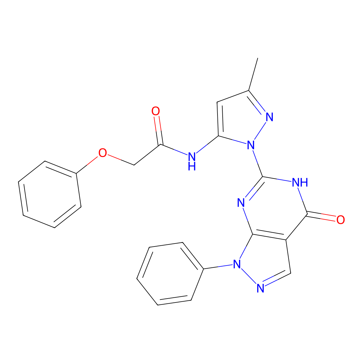 N-(3-methyl-1-(4-oxo-1-phenyl-4,5-dihydro-1H-pyrazolo[3,4-d]pyrimidin-6-yl)-1H-pyrazol-5-yl)-2-phenoxyacetamide molecular structure, CAS 1019097-52-9
