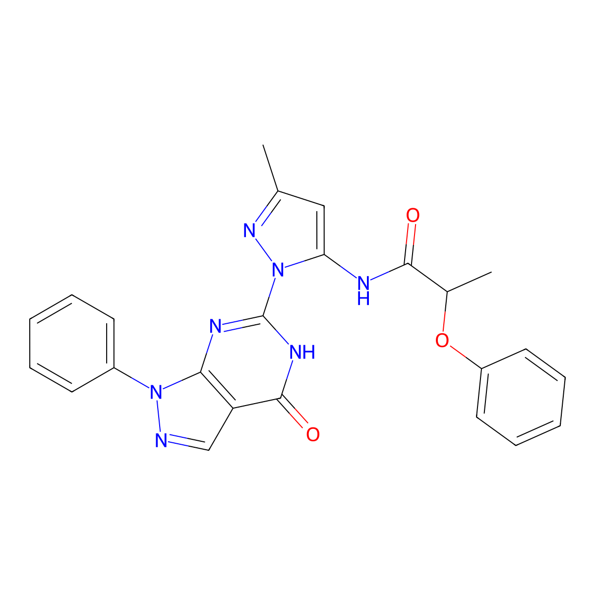 N-(3-methyl-1-(4-oxo-1-phenyl-4,5-dihydro-1H-pyrazolo[3,4-d]pyrimidin-6-yl)-1H-pyrazol-5-yl)-2-phenoxypropanamide molecular structure, CAS 1019097-58-5