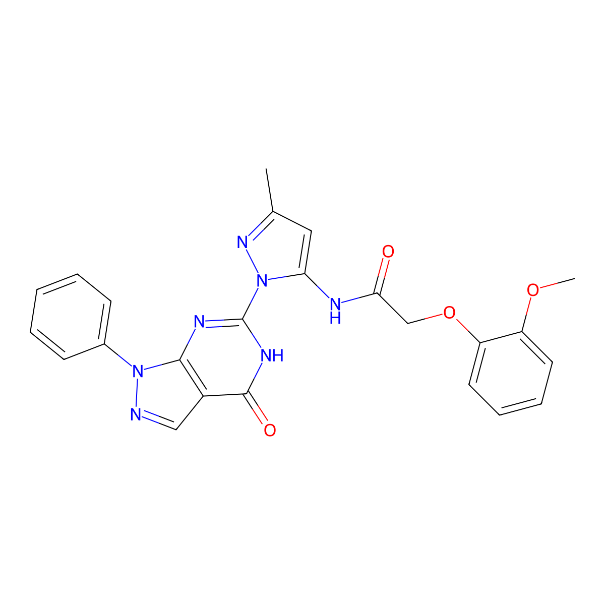 2-(2-methoxyphenoxy)-N-(3-methyl-1-(4-oxo-1-phenyl-4,5-dihydro-1H-pyrazolo[3,4-d]pyrimidin-6-yl)-1H-pyrazol-5-yl)acetamide molecular structure, CAS 1019097-64-3
