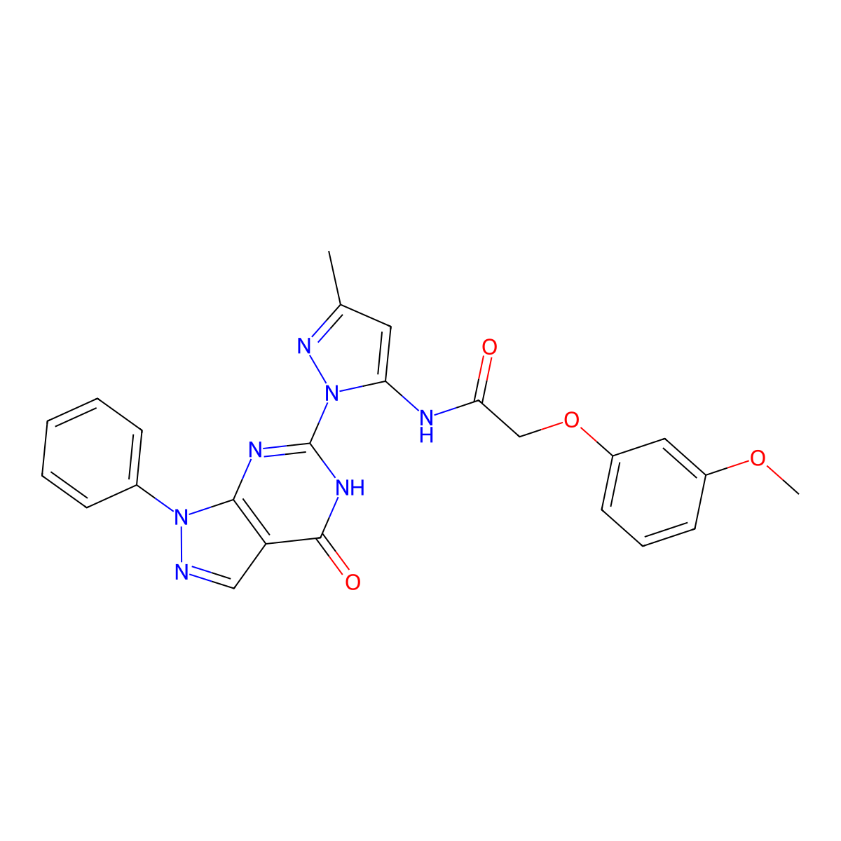 2-(3-methoxyphenoxy)-N-(3-methyl-1-(4-oxo-1-phenyl-4,5-dihydro-1H-pyrazolo[3,4-d]pyrimidin-6-yl)-1H-pyrazol-5-yl)acetamide molecular structure, CAS 1019097-67-6