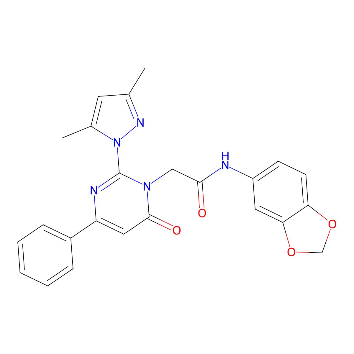 N-(2H-1,3-benzodioxol-5-yl)-2-[2-(3,5-dimethyl-1H-pyrazol-1-yl)-6-oxo-4-phenyl-1,6-dihydropyrimidin-1-yl]acetamide molecular structure, CAS 1019097-69-8
