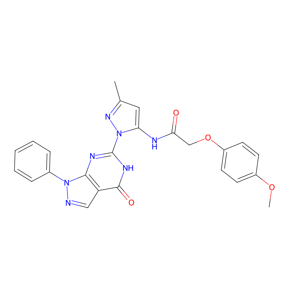 2-(4-methoxyphenoxy)-N-(3-methyl-1-(4-oxo-1-phenyl-4,5-dihydro-1H-pyrazolo[3,4-d]pyrimidin-6-yl)-1H-pyrazol-5-yl)acetamide molecular structure, CAS 1019097-70-1