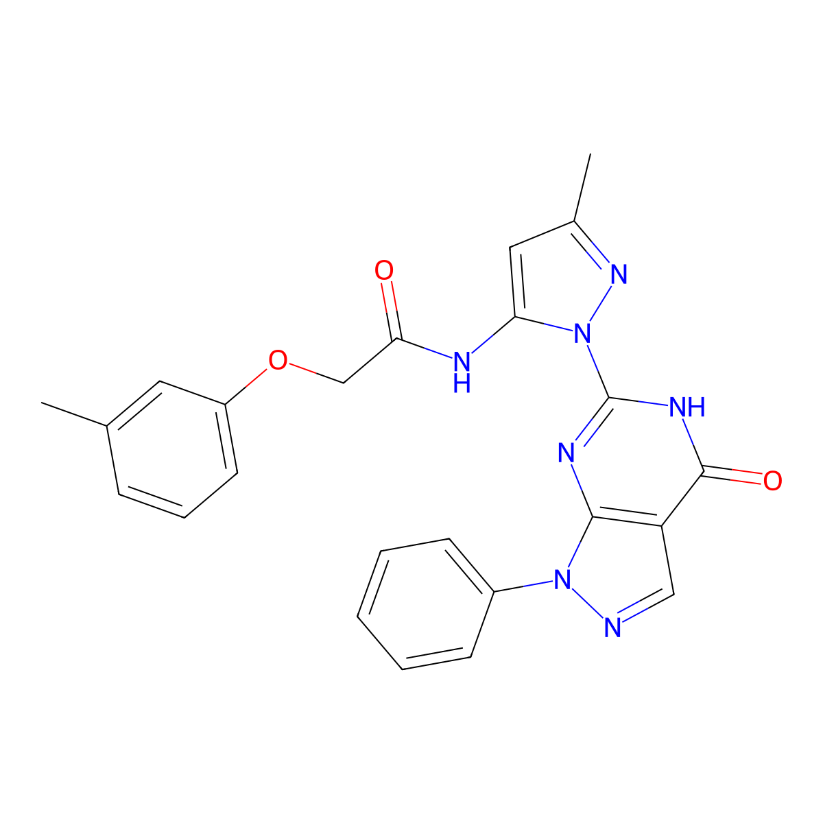 N-(3-methyl-1-(4-oxo-1-phenyl-4,5-dihydro-1H-pyrazolo[3,4-d]pyrimidin-6-yl)-1H-pyrazol-5-yl)-2-(m-tolyloxy)acetamide molecular structure, CAS 1019097-78-9