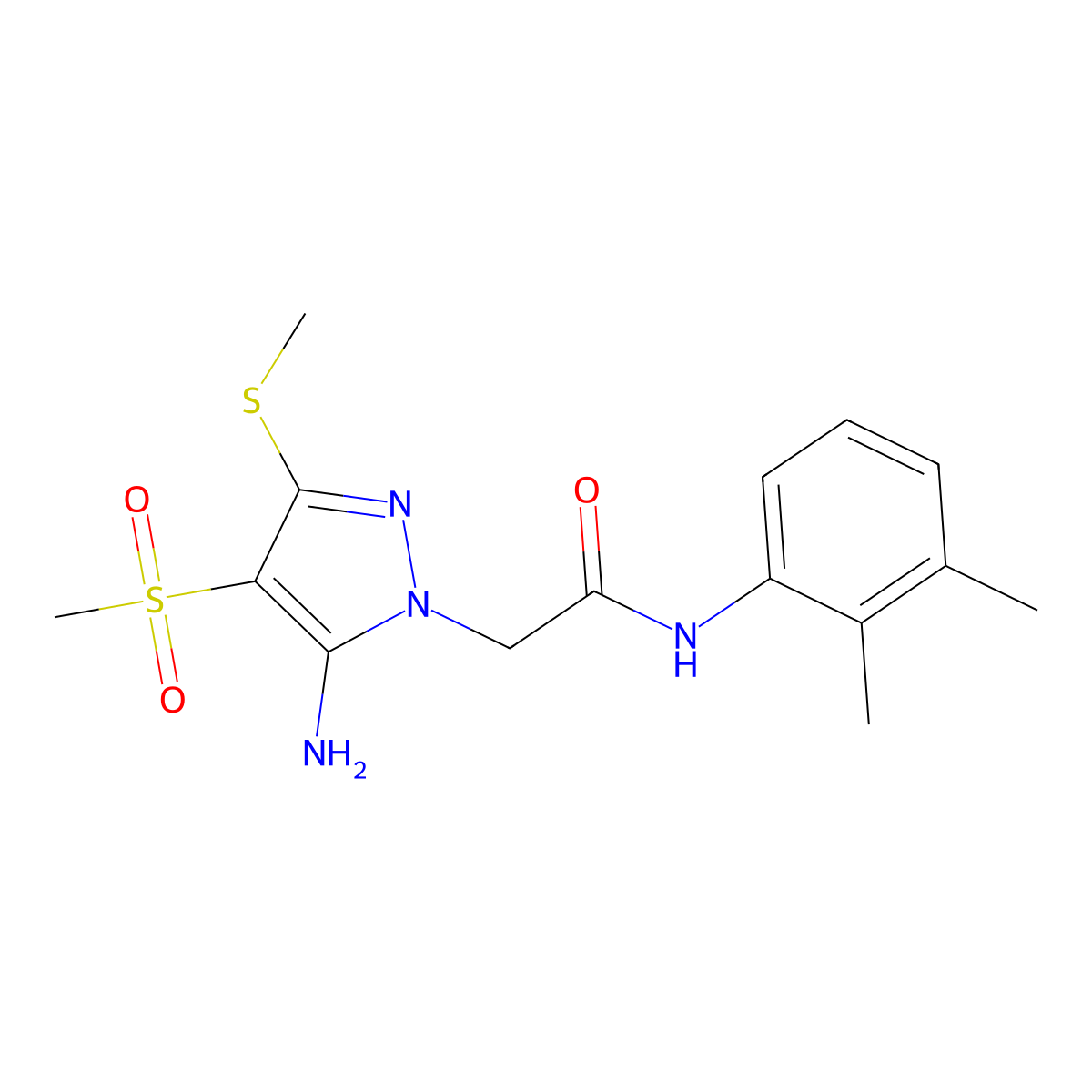 2-(5-amino-4-(methylsulfonyl)-3-(methylthio)-1H-pyrazol-1-yl)-N-(2,3-dimethylphenyl)acetamide molecular structure, CAS 1019097-80-3