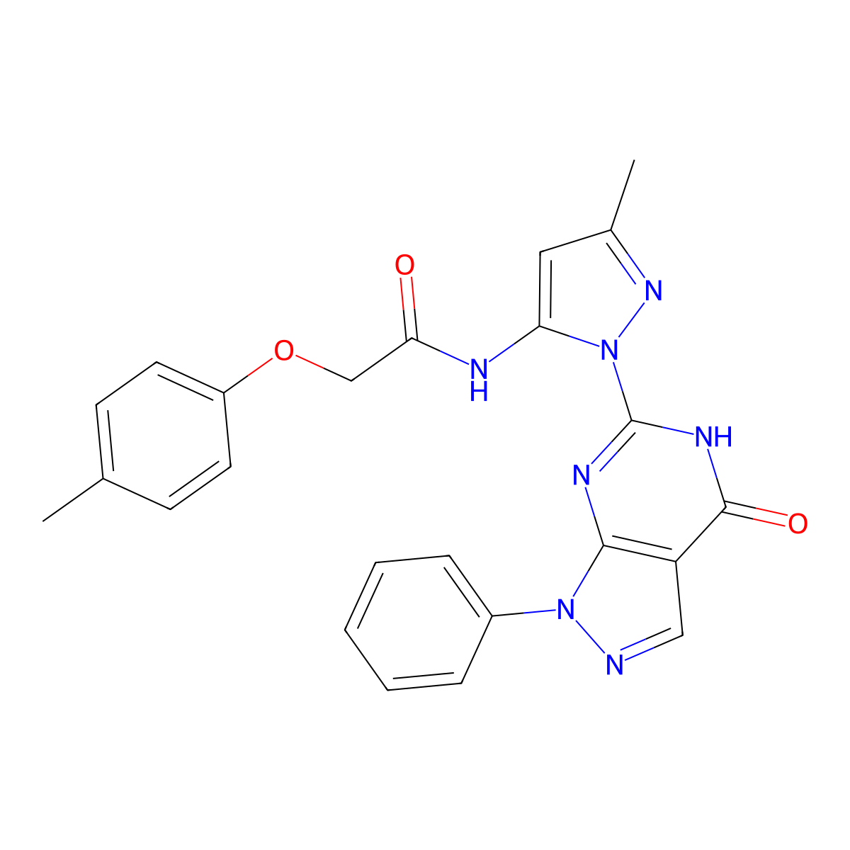 N-(3-methyl-1-(4-oxo-1-phenyl-4,5-dihydro-1H-pyrazolo[3,4-d]pyrimidin-6-yl)-1H-pyrazol-5-yl)-2-(p-tolyloxy)acetamide molecular structure, CAS 1019097-81-4