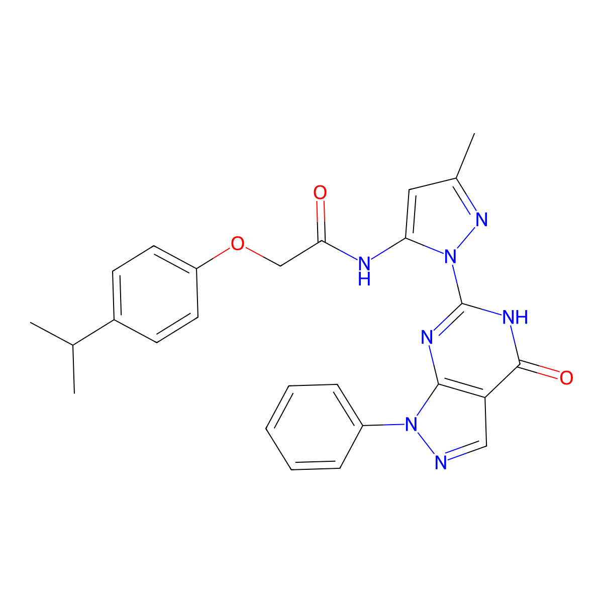 2-(4-isopropylphenoxy)-N-(3-methyl-1-(4-oxo-1-phenyl-4,5-dihydro-1H-pyrazolo[3,4-d]pyrimidin-6-yl)-1H-pyrazol-5-yl)acetamide molecular structure, CAS 1019097-84-7