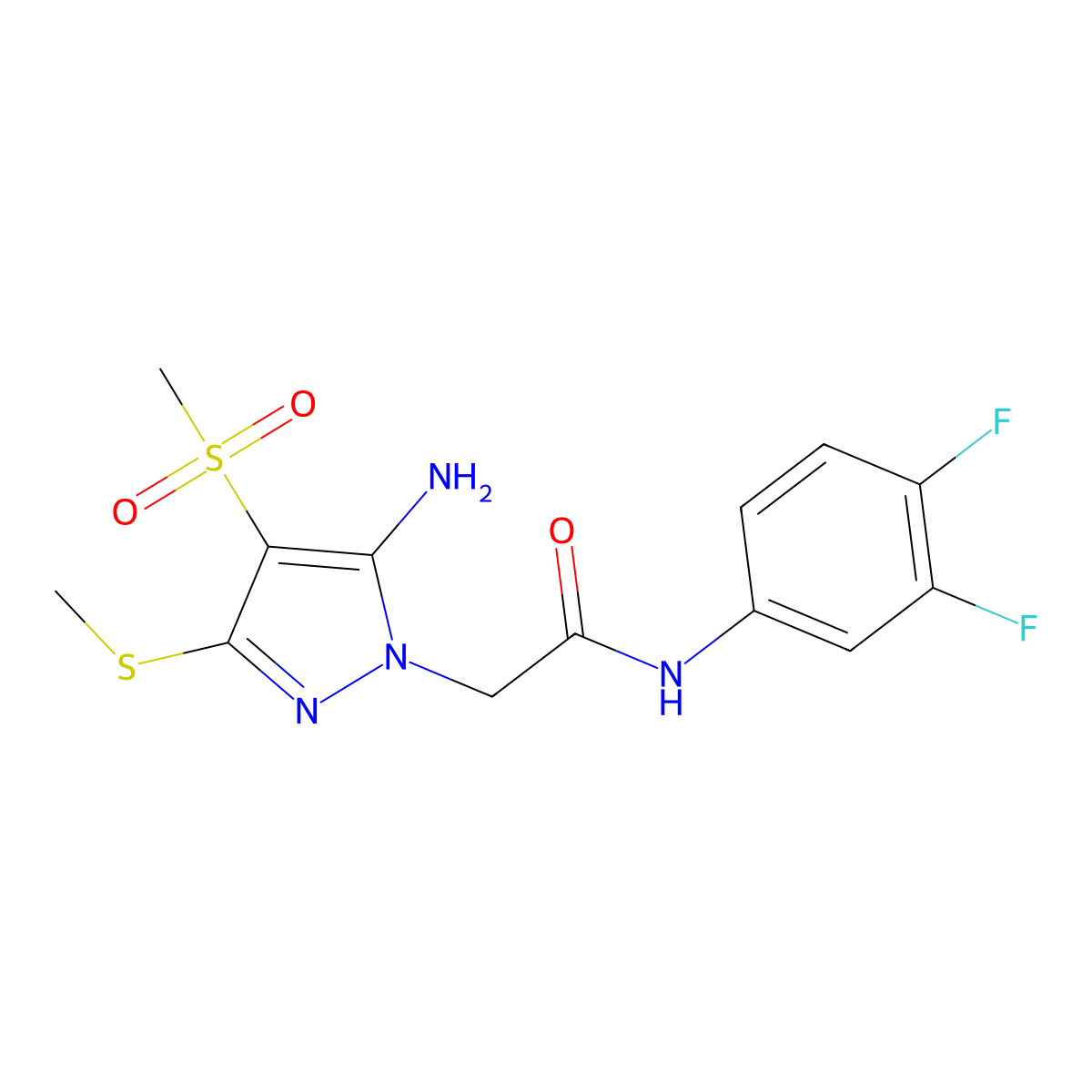 2-(5-amino-4-(methylsulfonyl)-3-(methylthio)-1H-pyrazol-1-yl)-N-(3,4-difluorophenyl)acetamide molecular structure, CAS 1019097-89-2