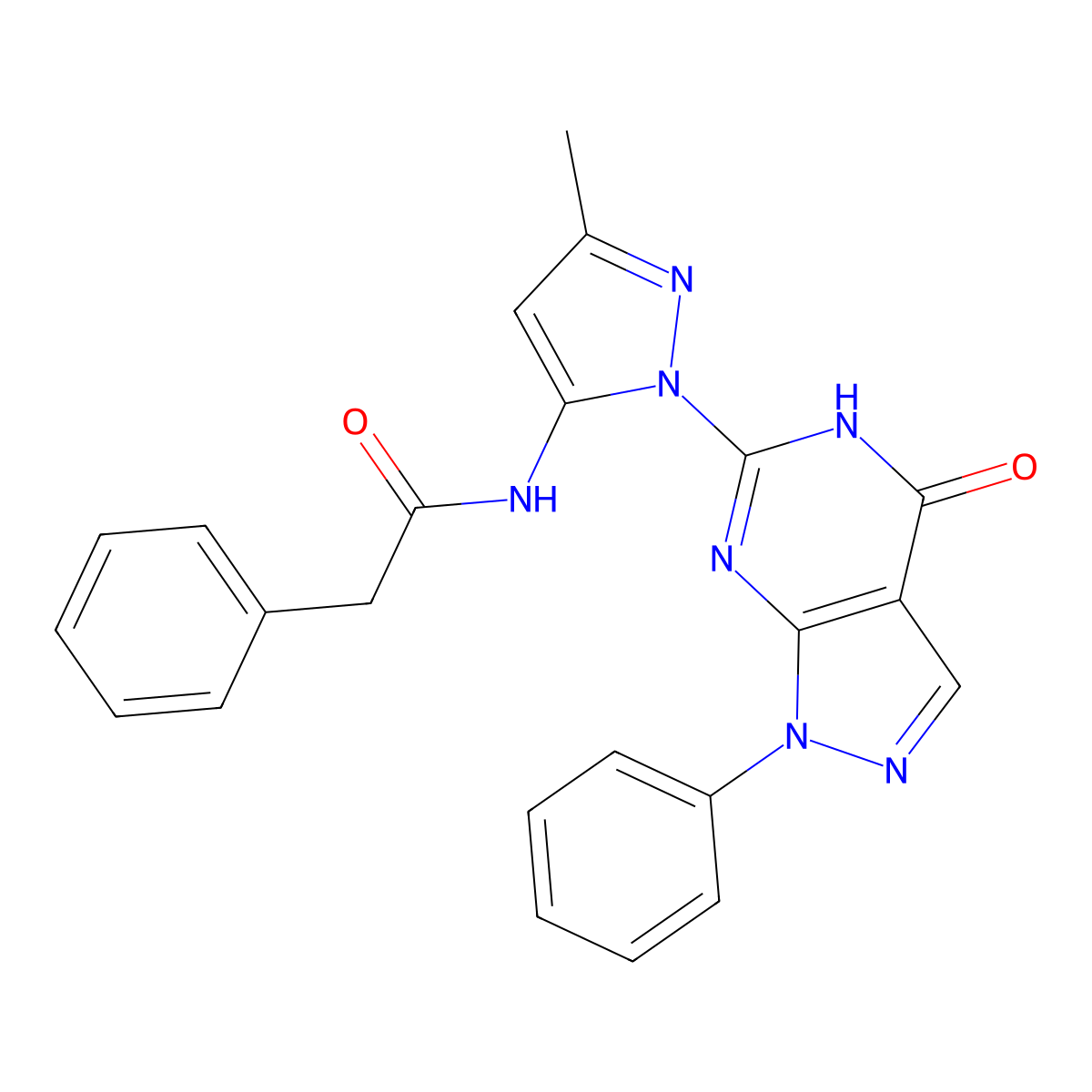 N-(3-methyl-1-(4-oxo-1-phenyl-4,5-dihydro-1H-pyrazolo[3,4-d]pyrimidin-6-yl)-1H-pyrazol-5-yl)-2-phenylacetamide molecular structure, CAS 1019097-93-8