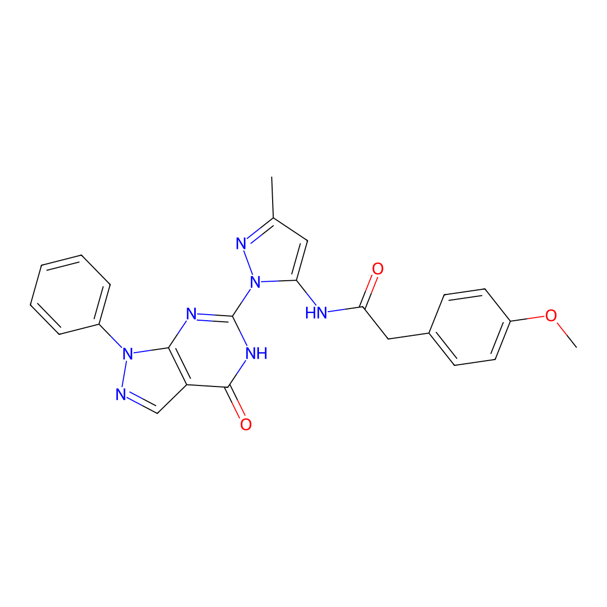 2-(4-methoxyphenyl)-N-(3-methyl-1-(4-oxo-1-phenyl-4,5-dihydro-1H-pyrazolo[3,4-d]pyrimidin-6-yl)-1H-pyrazol-5-yl)acetamide molecular structure, CAS 1019097-96-1