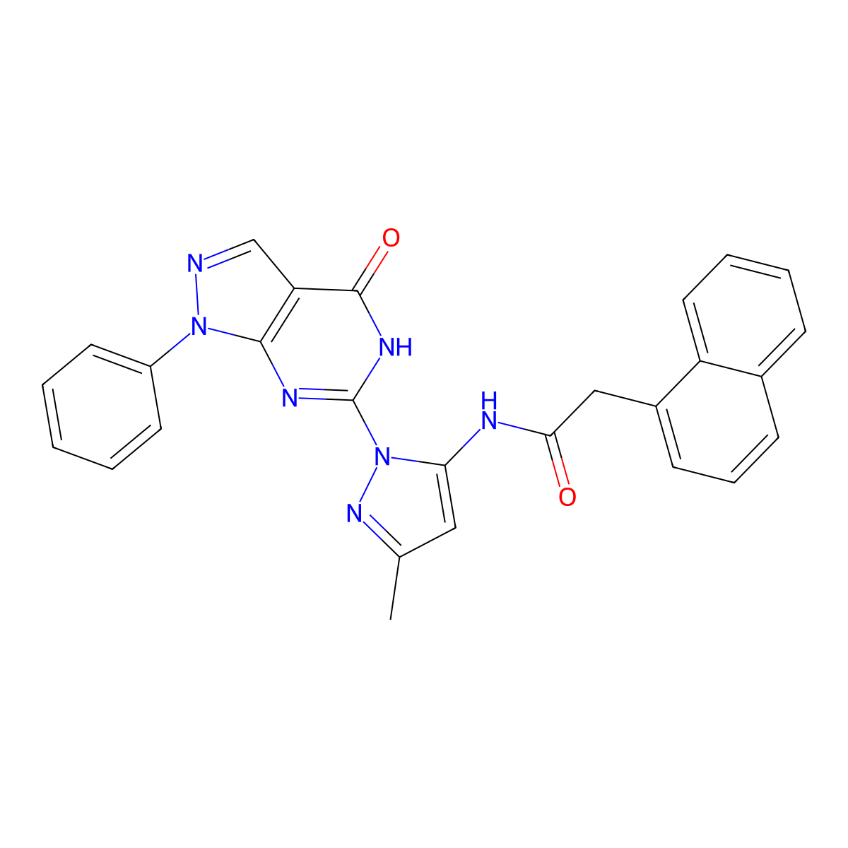 N-(3-methyl-1-(4-oxo-1-phenyl-4,5-dihydro-1H-pyrazolo[3,4-d]pyrimidin-6-yl)-1H-pyrazol-5-yl)-2-(naphthalen-1-yl)acetamide molecular structure, CAS 1019098-05-5