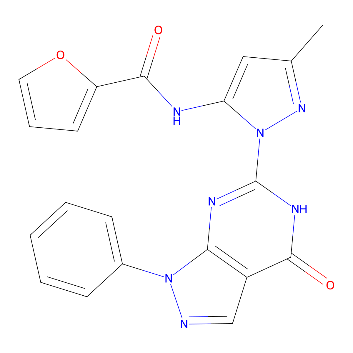 N-(3-methyl-1-(4-oxo-1-phenyl-4,5-dihydro-1H-pyrazolo[3,4-d]pyrimidin-6-yl)-1H-pyrazol-5-yl)furan-2-carboxamide molecular structure, CAS 1019098-14-6