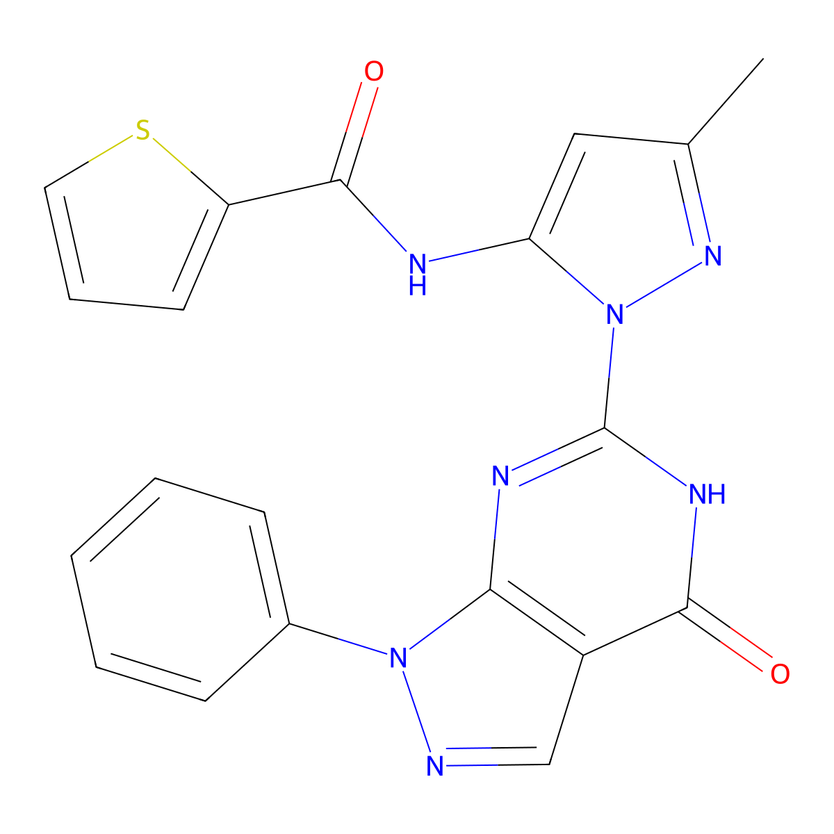 N-(3-methyl-1-(4-oxo-1-phenyl-4,5-dihydro-1H-pyrazolo[3,4-d]pyrimidin-6-yl)-1H-pyrazol-5-yl)thiophene-2-carboxamide molecular structure, CAS 1019098-20-4