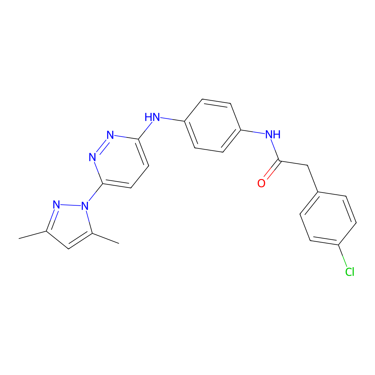 2-(4-chlorophenyl)-N-(4-{[6-(3,5-dimethyl-1H-pyrazol-1-yl)pyridazin-3-yl]amino}phenyl)acetamide molecular structure, CAS 1019098-43-1