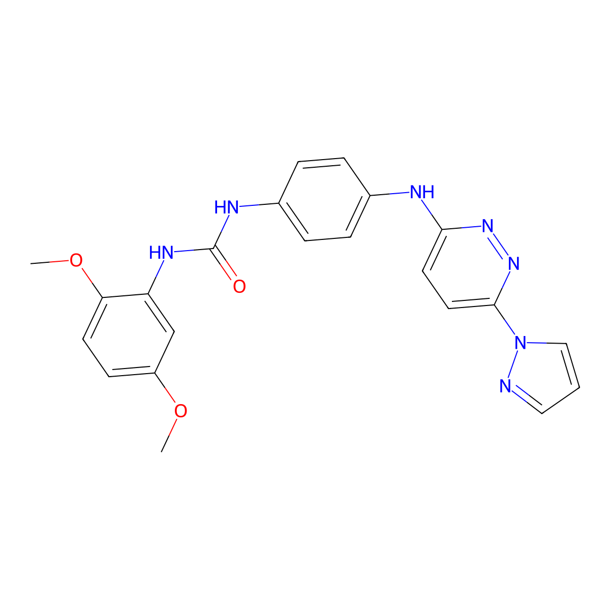 3-(2,5-dimethoxyphenyl)-1-(4-{[6-(1H-pyrazol-1-yl)pyridazin-3-yl]amino}phenyl)urea molecular structure, CAS 1019098-46-4